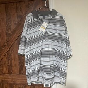 CU sportswear Men Striped Gray with blue Polo Shirt. NWT 4XL